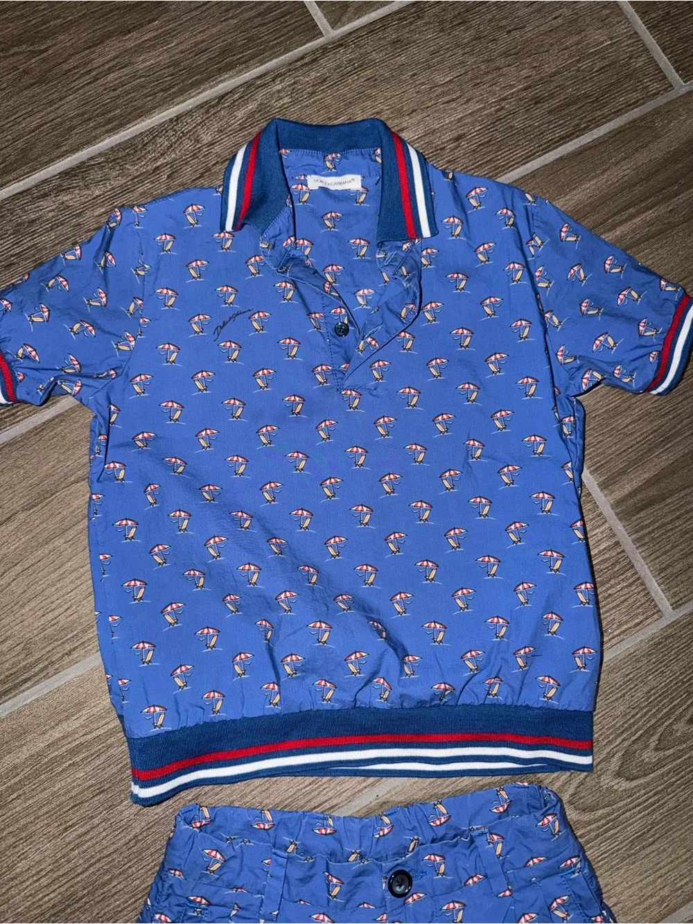 Dolce & Gabbana Boys Blue Polo-Style Set with Striped Trim